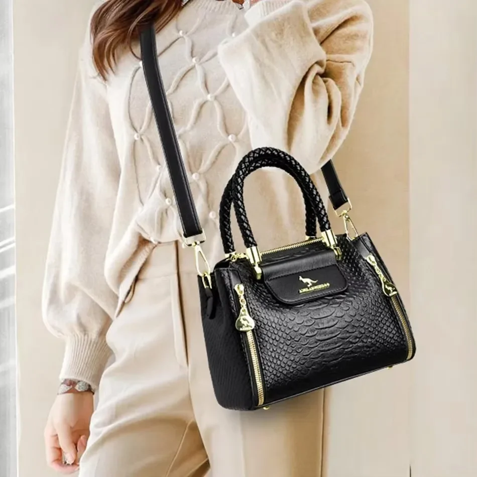 Elegant Women\'s Handbag High Quality Leather Top-Handle Bag Large Capacity Commute Bag Vintage Stylish Pattern Handbag For Women