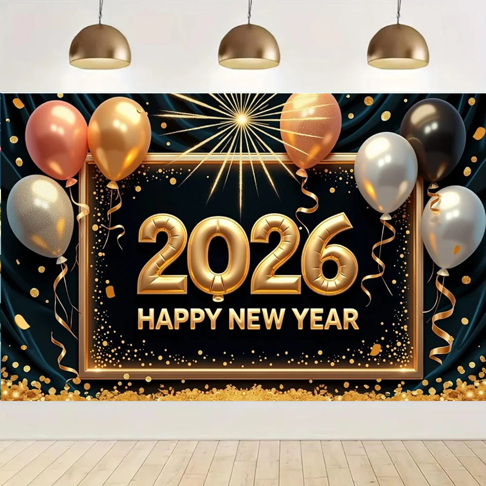 Fondo de fiesta temática de Feliz Año Nuevo 2026, pancarta de Año Nuevo, decoración de fiesta familiar, decoración de fondo de fotografía
