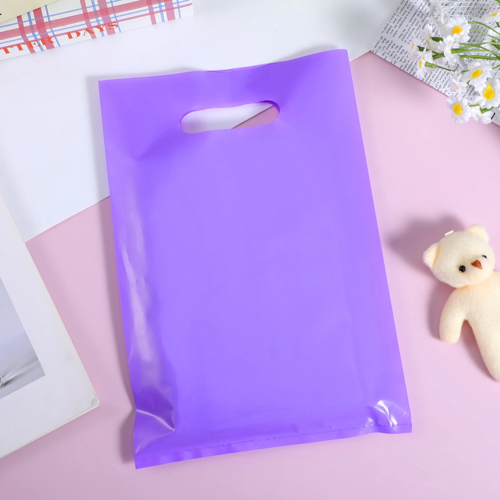 100Pcs Plastic Handbag Premium Colorful Flat Bags for Food Gift Storage Party Supplies Home Craft Decoration Flat Bags