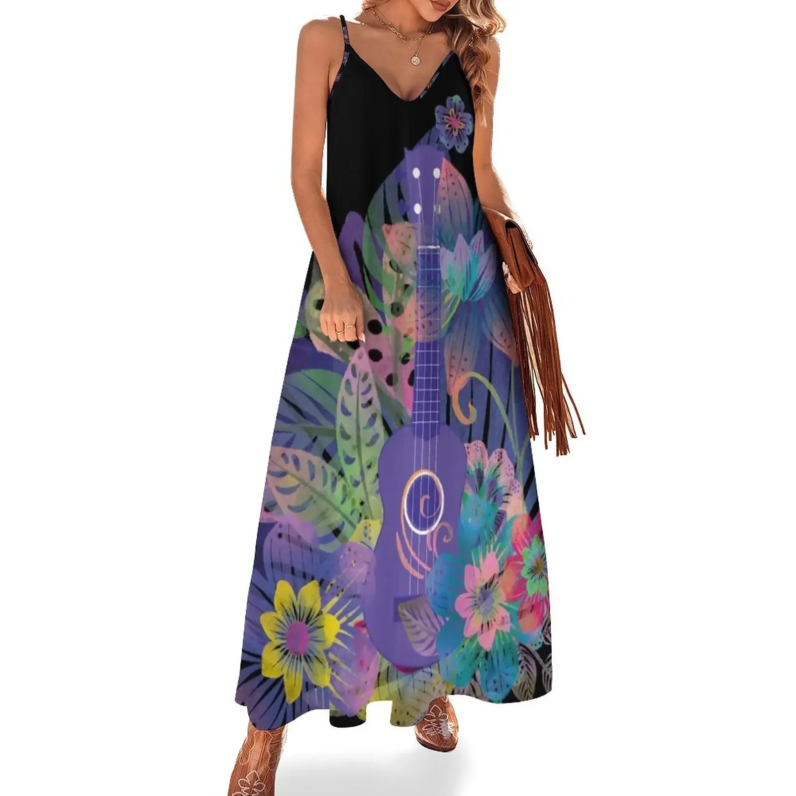 Ukulele composition with flowers Sleeveless Dress womens dress dresses women summer 2024