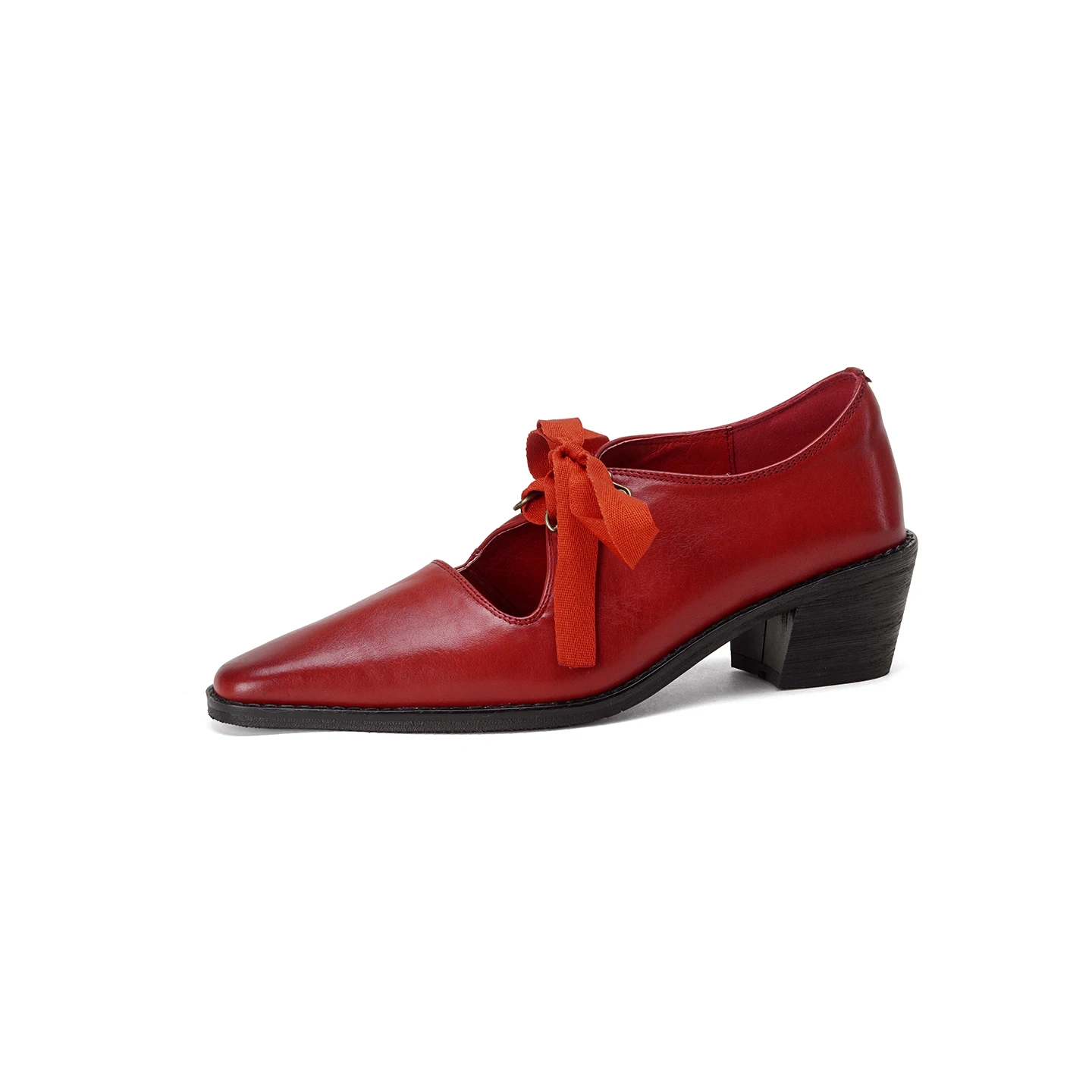 Genuine Leather Cowhide Woman Shoes,Pointy Toe Lace-up Dance Shoes,Square Heel Latin Dance Shoes,Fashion High Heels