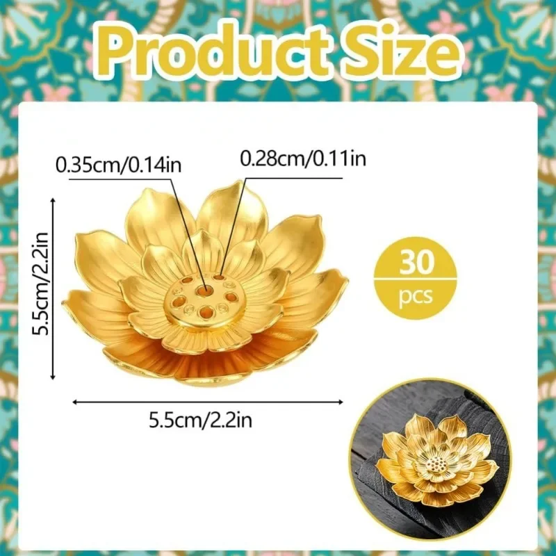 30pcs Diwali Gifts Lotus Aroma Holders Kit Traditional Indian Puja Return Gifts Golden Lotus Incense Holders for Yoga Meditation
