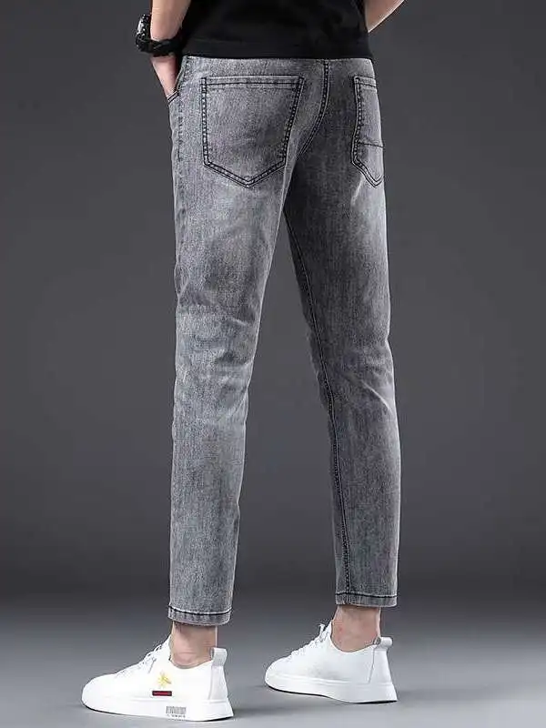 

Summer Thin Slimfit Straight Jeans Men's Allma mid Waist Casual Polyester Fiber Non Sinkage Cleanfit Stone Waed