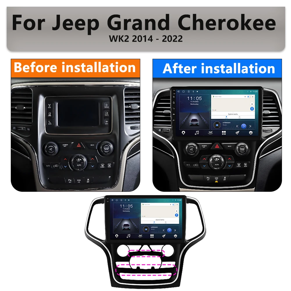 DSP Head Android Unit For Jeep Grand Cherokee WK2 2014 2015 2016- 2022 Car GPS Navigation Radio Multimedia Video Player No DVD