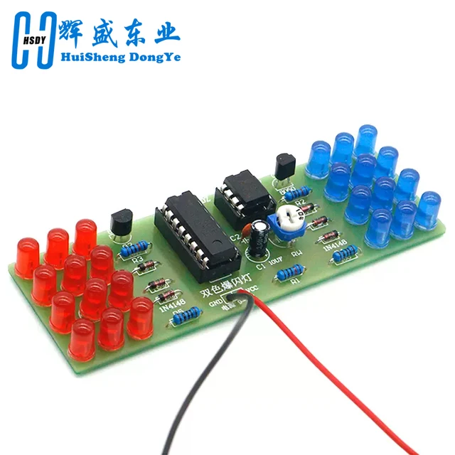 NE555 CD4017 IC LED zestawy świateł elektronicznych czerwony niebieski dwukolorowy zestaw do samodzielnego montażu stroboskop elektroniczny garnitur migające światła komponenty DIY