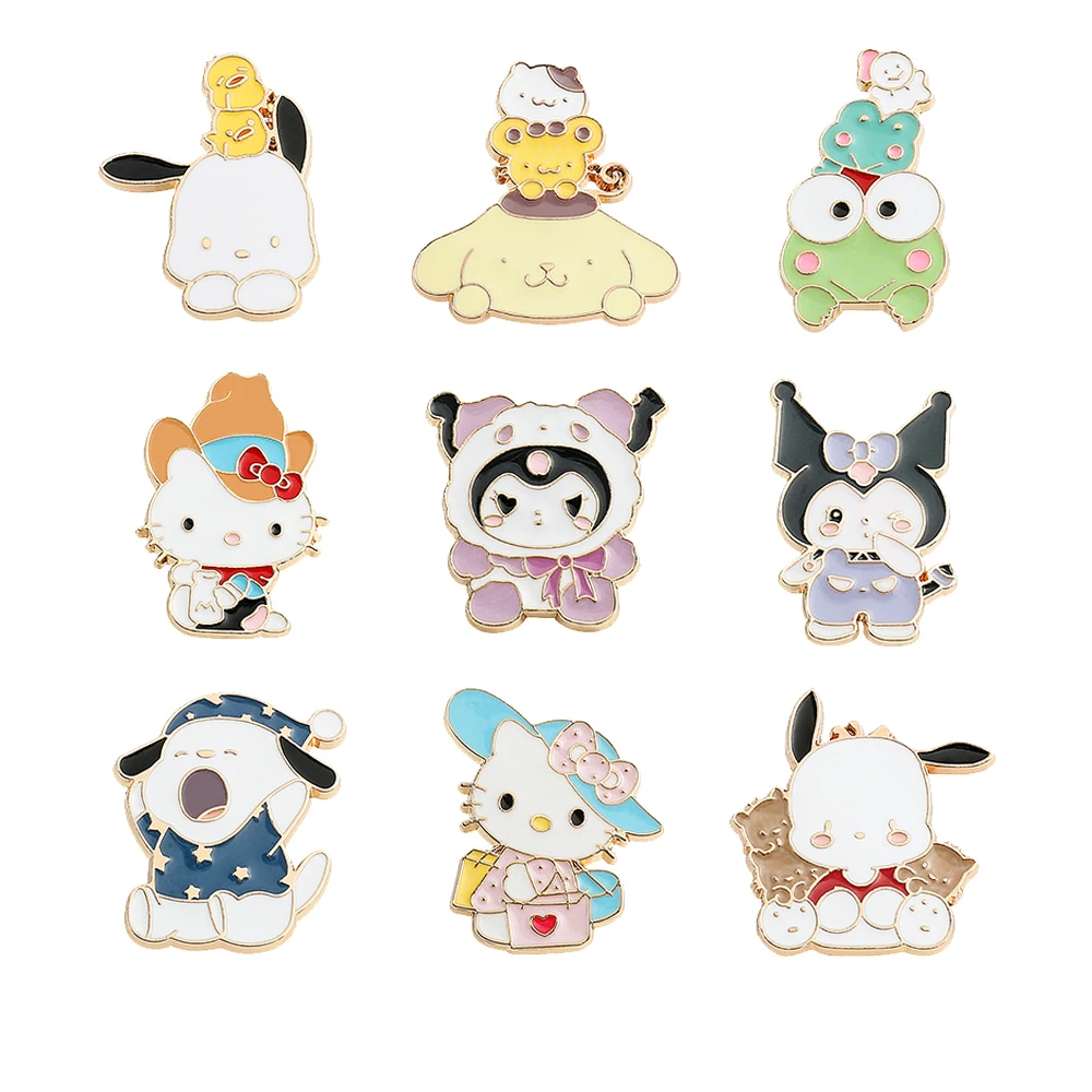 

9- шт., брошь с героями мультфильмов, модная эмалированная булавка «Hello Kitty Cat», металлический значок с краской, рюкзак, одежда, ювелирные аксессуары, подарок