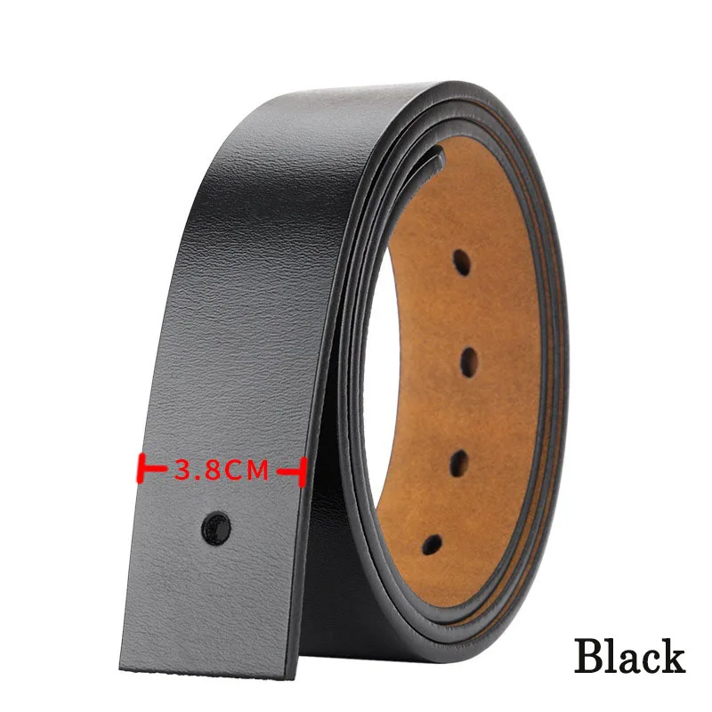 No Buckle 3.8cm Width Cowskin Genuine Leather Belt Men Without Pin Buckle Waist Straps Male Black Brown Belt Body