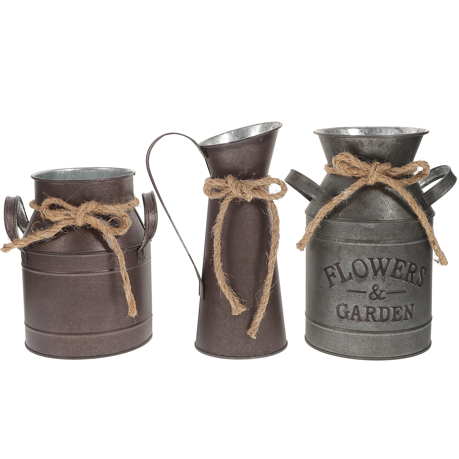

3pcs Retro Flower Arrangement Bucket Iron Pot Decoration Rural Style Home Office Garden Vintage Floral Dry Flowers