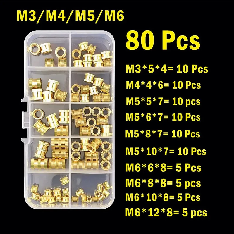 Thermal Fusion Copper Nut 3D Printer Accessories M2 M2.5 M3 M4 M5 M6 80PCS/220PCS Copper Inlay Brass Boxed Inserted Through Hole