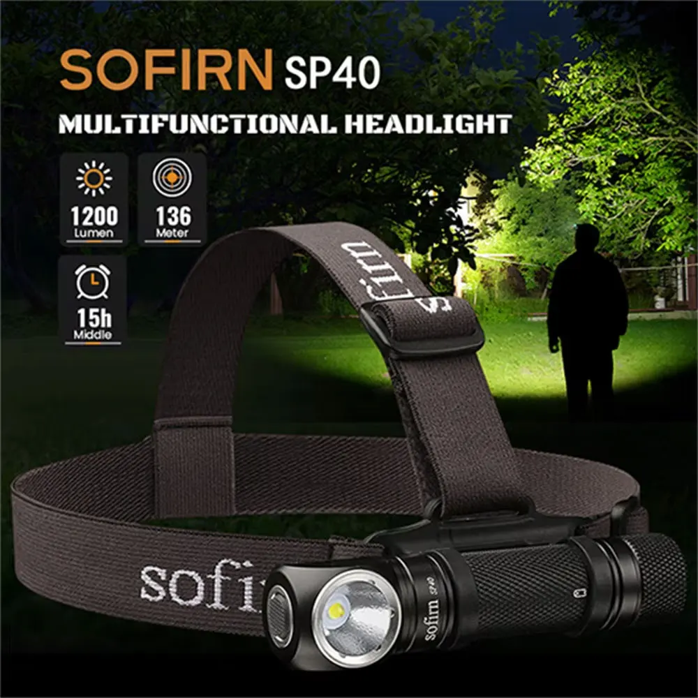 SOFIRN SP40 XPL LED EDC Headlamp 18650 Rechargeable Lamp 1200lm Bright Outdoor Fishing Torch with Magnet TailCap
