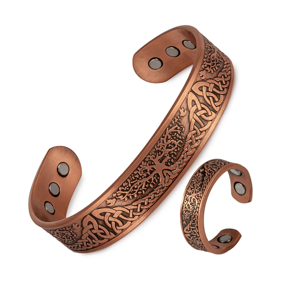 Magnetic Pure Copper Yggdrasil Adjustable Bracelet & Ring Set