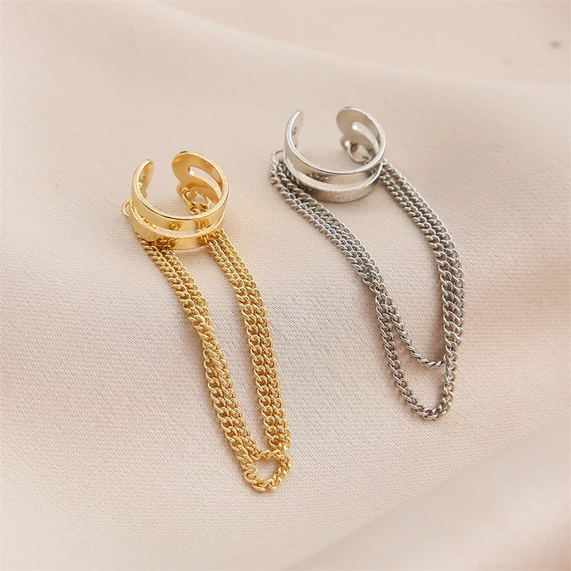 1Pcs Punk Silver Plated Long Chain Ear Clip Earrings For Women Ear Cuffs Jewelry Without Hole Fake Piercing Earrings Clip eh099