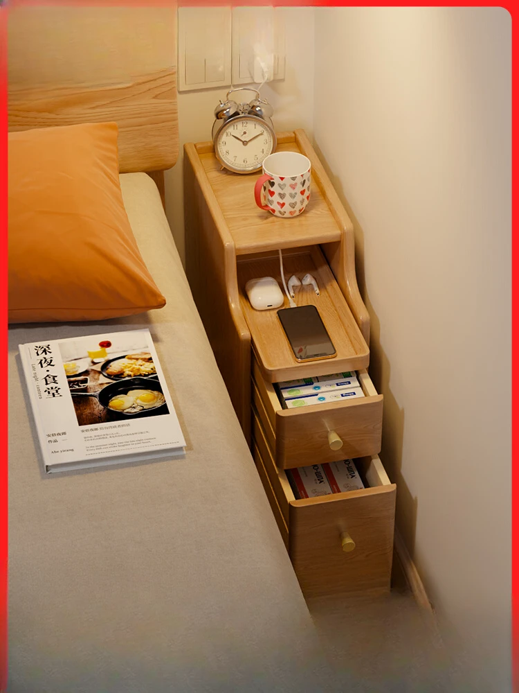 Bedside table solid wood ultra narrow bedside table small seam cabinet storage rack mini bedside table extremely narrow