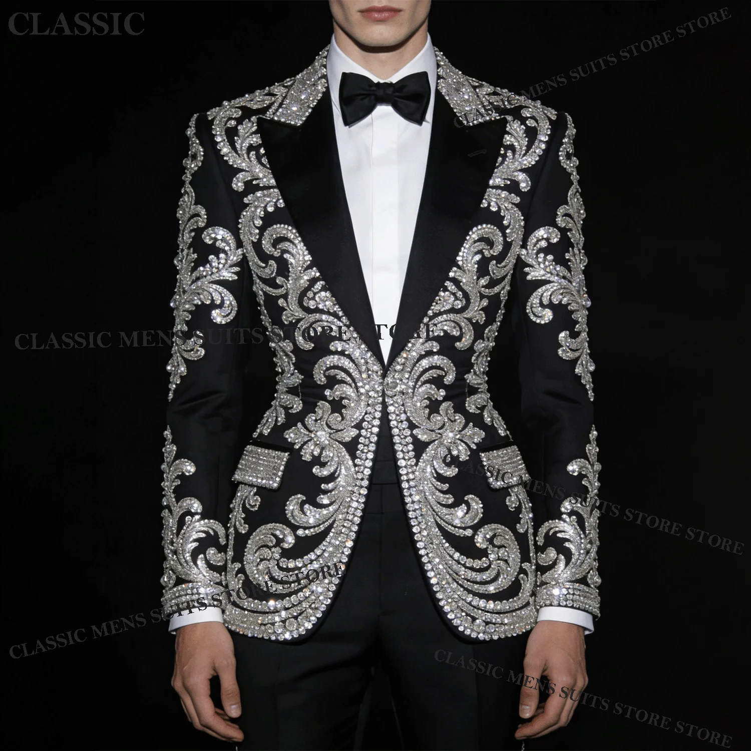 

Metallic Jewelry Ornament Tuxedo Men Fashion Suits 2 Piece Customized Wedding Groom Male Prom Blazer Slim Party Ternos Completo