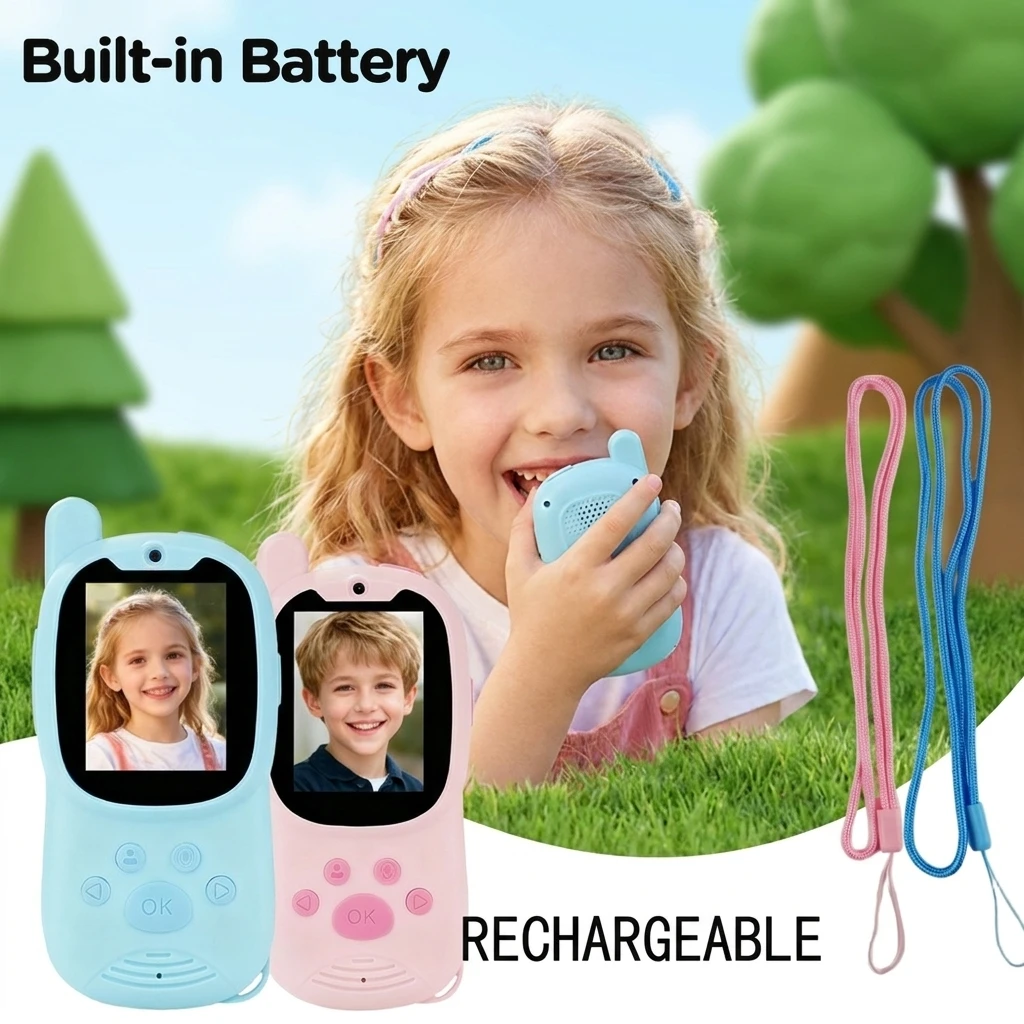 

2pcs Video Walkie Talkies Kids Rechargeable Handheld Intercom Built-in Camera Video Indoor outdoor Family Games Camping Hiking