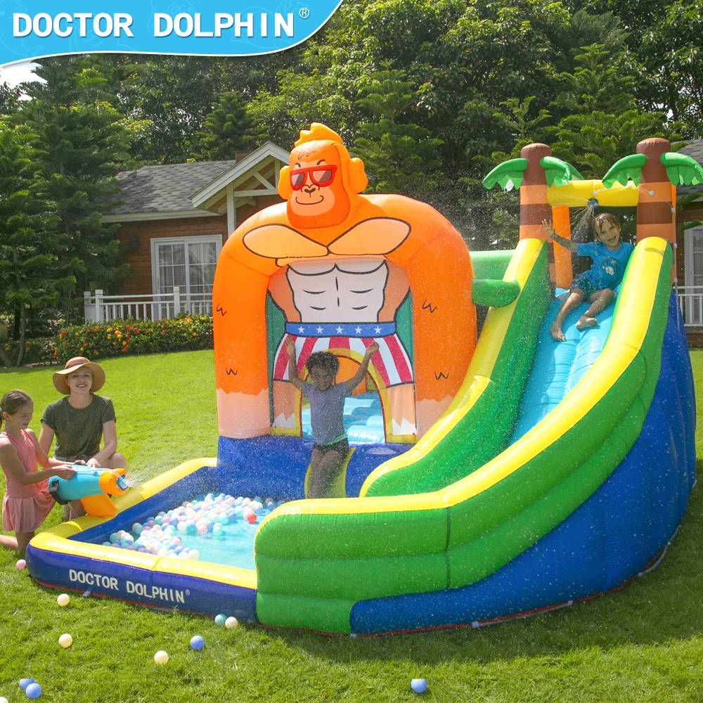 Doctor Dolphin Kids Inflatable Water Bounce House with Slide King Kong Theme Summer Carnival