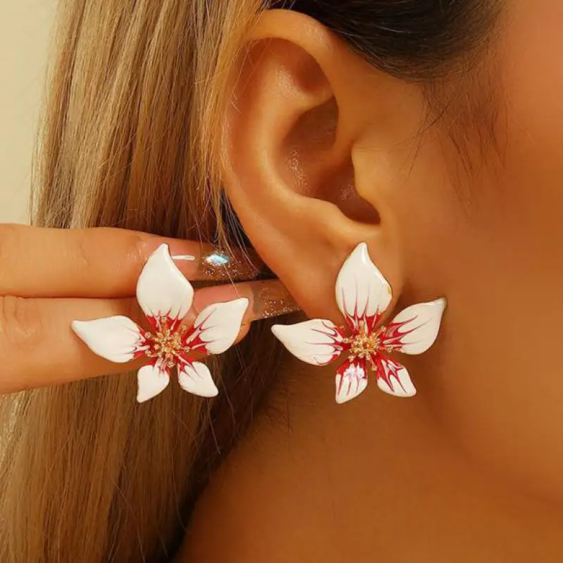 925 Silver Needle Korean Fashion Big Flower Earrings For Women Jewelry 2026 Trending New Colorful Dripping Oil Flowers Earrings