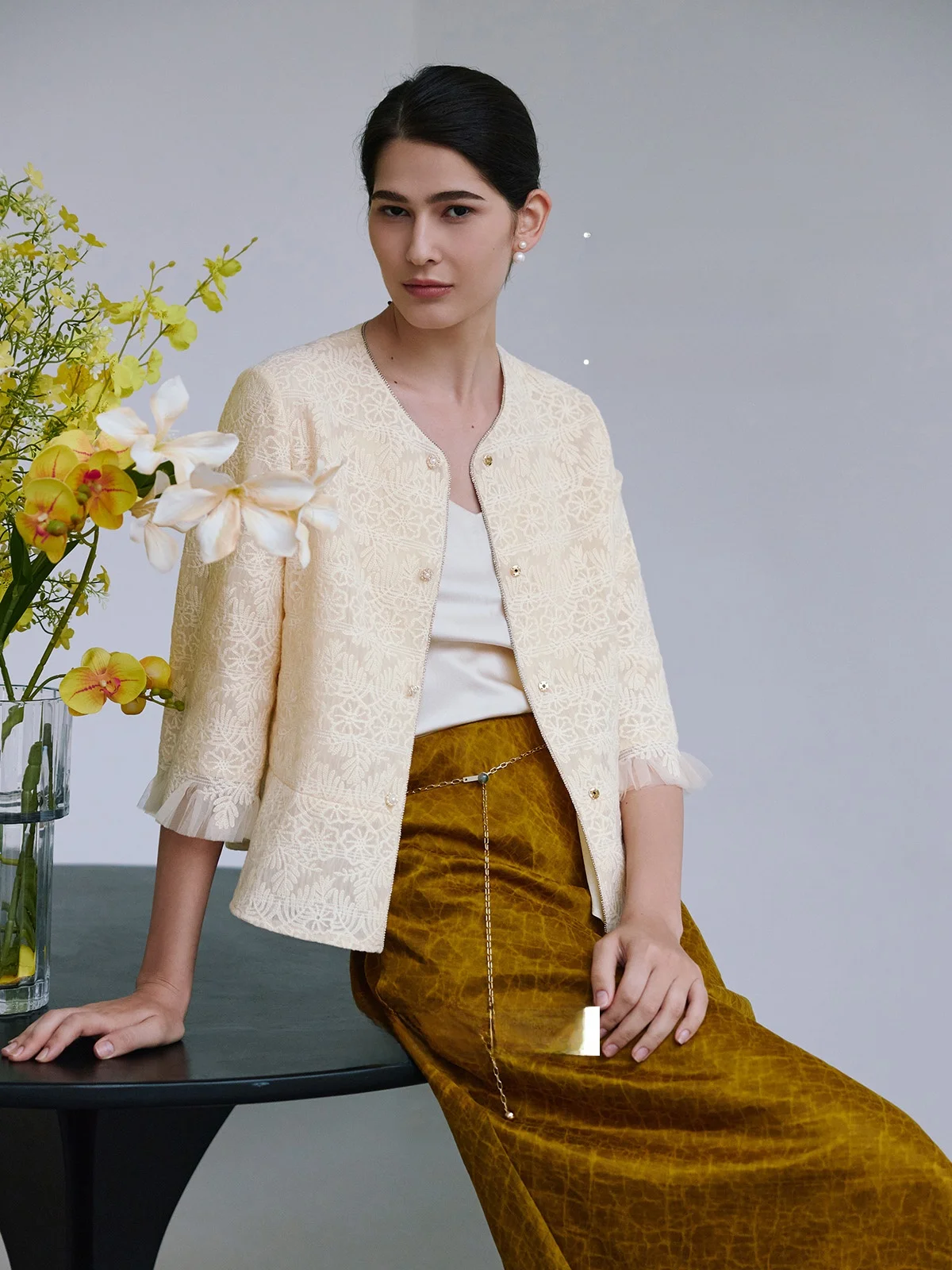 

Женская модная куртка Moon adow с вышивкой, сетчатыми вставками и эффектом «плавающего кружева», высококачественная отделка, модель Seven Sve