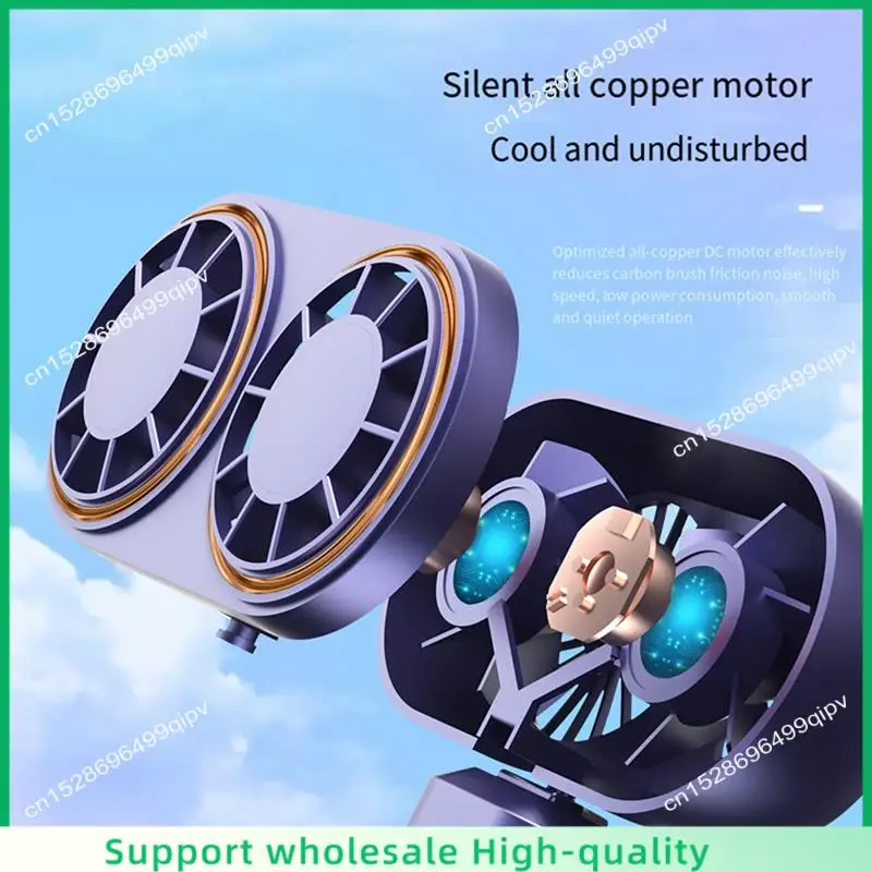 ABSF USB Rechargeable Dual-Head Fan 2400Mah Handheld Fan Hanging Neck Fan Folding Desktop With Digital Display Fan, Easy To Use