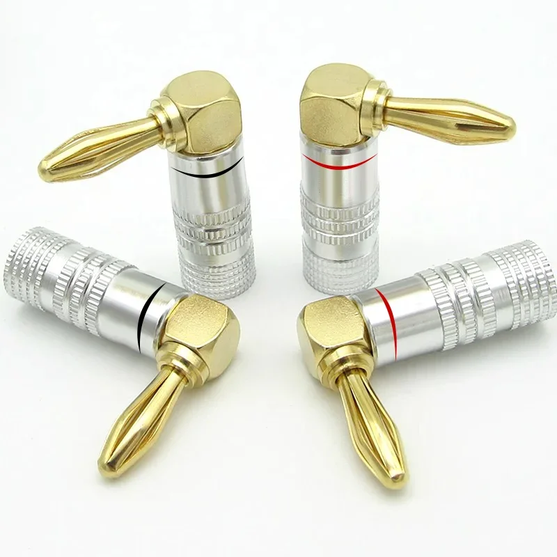10PCS 4mm Gold-Plated Right Angle 90 Degree Banana Plug Video Speaker Adapter Audio Banana Connectors