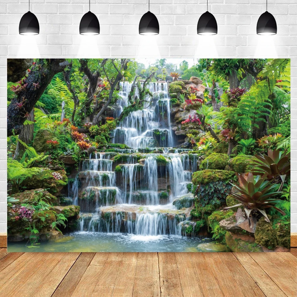 Spring Summer Natural Scenery Backdrop for Photography Mountain Waterfall Forest Flower Lake Landscape Portrait Photo Background