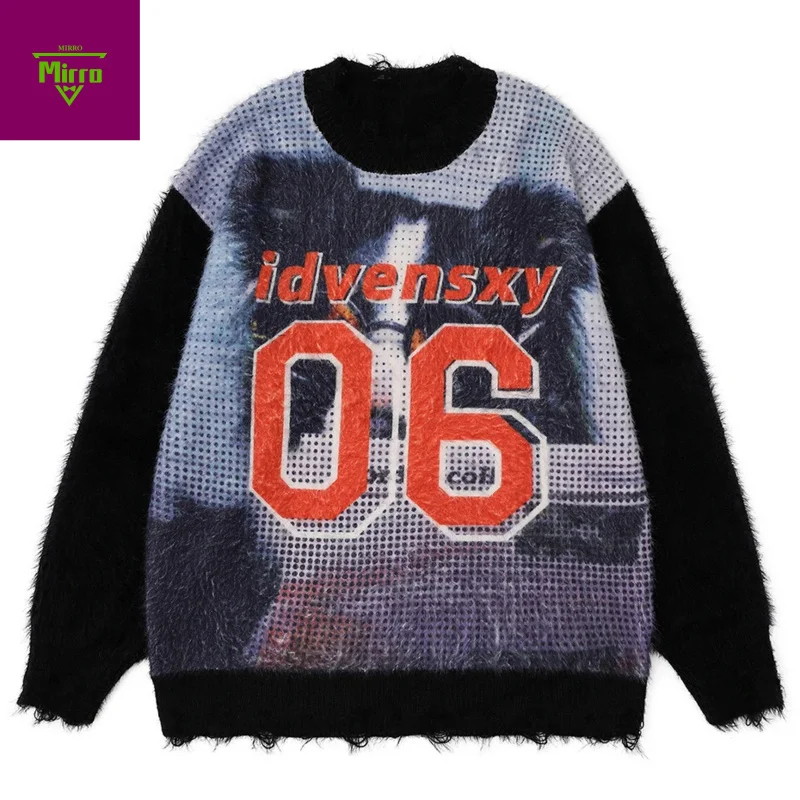 

【Mirrordust】Мужские свитера с рисунком собаки, рваные вязаные свитера большого размера, джемперы, уличная одежда, свитера в стиле Харадзюку в стиле хип-хоп, трикотаж