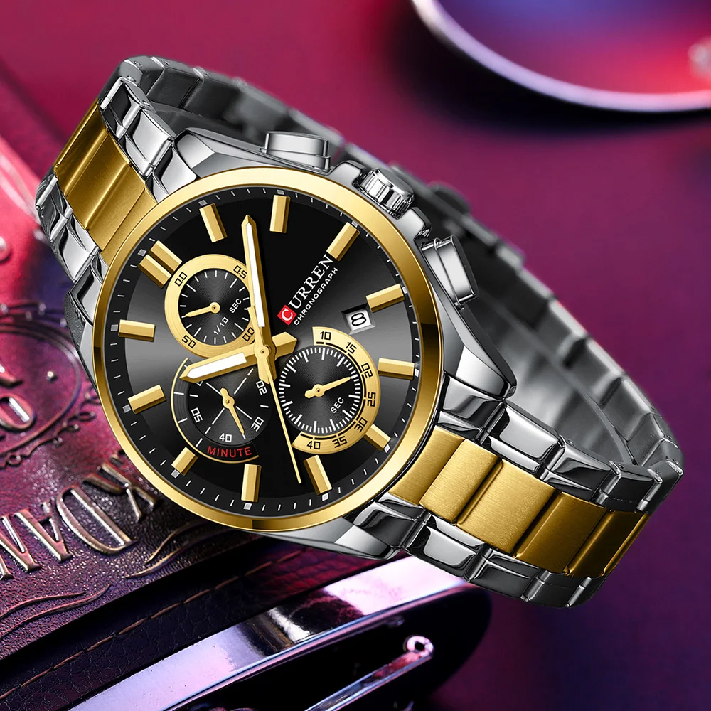 CURREN 8475 Men six-hand Quartz multifunctional watch waterproof large dial men's watch Stainless Steel Bracelet casual fashion view 3