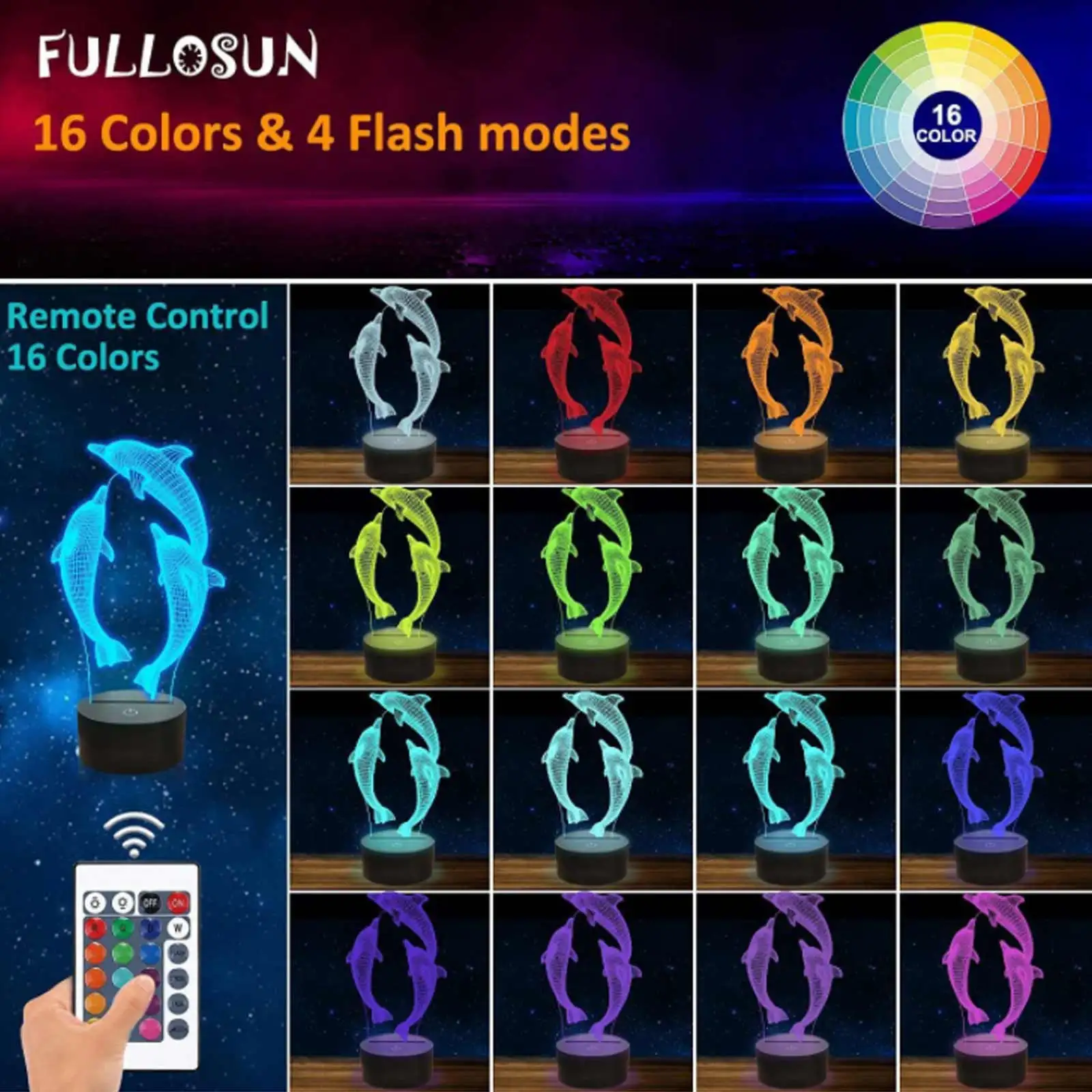 3D Illusion Lamp Night Light with Remote Control 16 Changeable Color Flashing Changing Visual Lamps Home Atmosphere Decorations