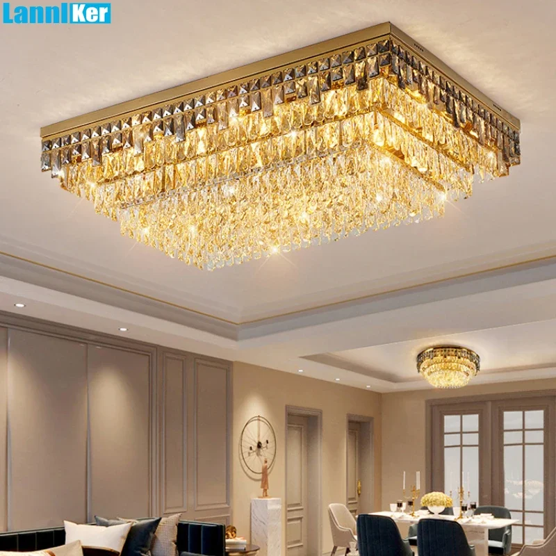 

Modern LED Ceiling Light Rectangle Crystal Ceiling Lamp Dining Room K9 Crystal Rectangular Gold Ceiling Lamps Home Living Room