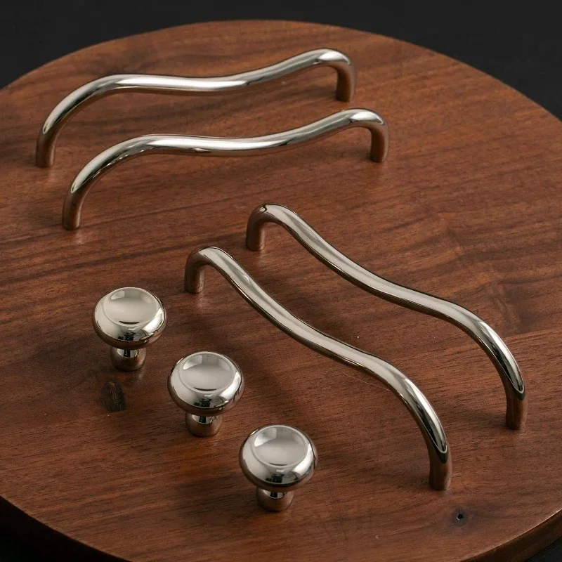 Antique Style Titanium Silver Cabinet Door Handle Light Luxury Wardrobe Kitchen Drawer Knob Original Brass Minimalist Long Pulls