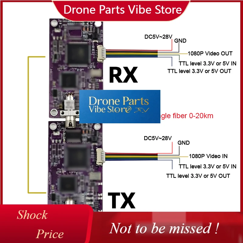 

DParts11 Channel 1080P 720P AHD Video + UART TTL SBUS To Fiber Converter, FC/UPC Single Mode Single Fiber 0-20km Voltage 5V-28V