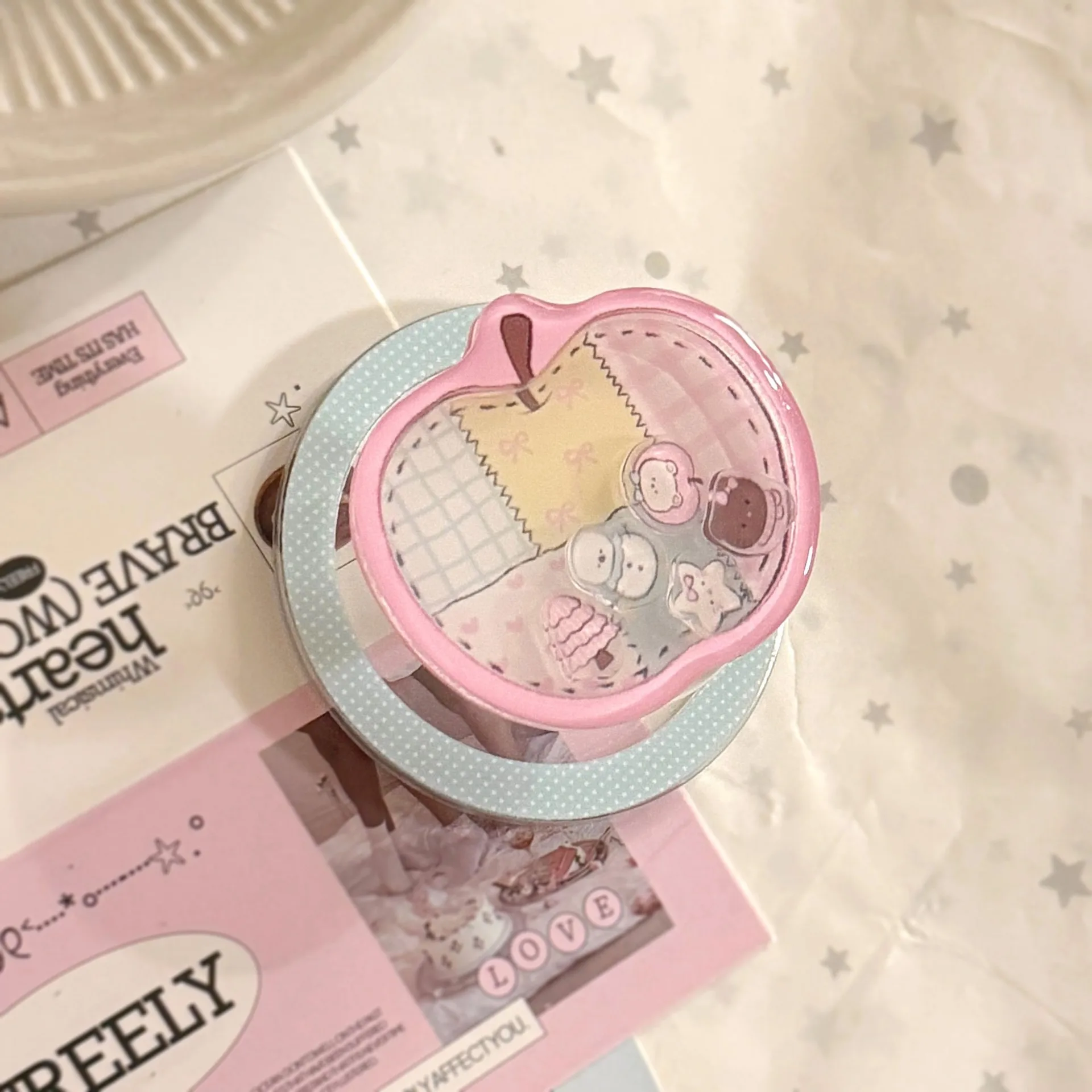 Kawai Apple Magnetic Phone Grip Holder Foldable Finger Bracket Shakeable Universal Stretch Suitable for Cell Phone Case Decor