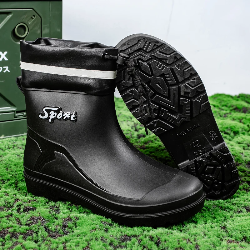 Outdoor Men's Rain Boots Fashion High Tops Hiking Fishing Water Men Shoes Non-slip Chef Work Ankle Boot Mens Waterproof Boot