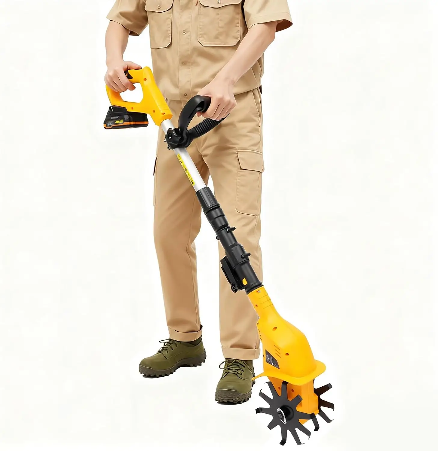 20V Cordless Garden Rototiller and Cultivator Tiller, 250 RPM, Extendable Pole
