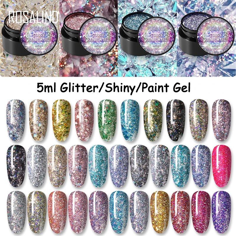 

ROSALIND Glitter Nail Gel Polish Painting Soak Off Nail Gel Semi Permanent Varnish Nail Art Design For Manicure Polish Gel 5ml