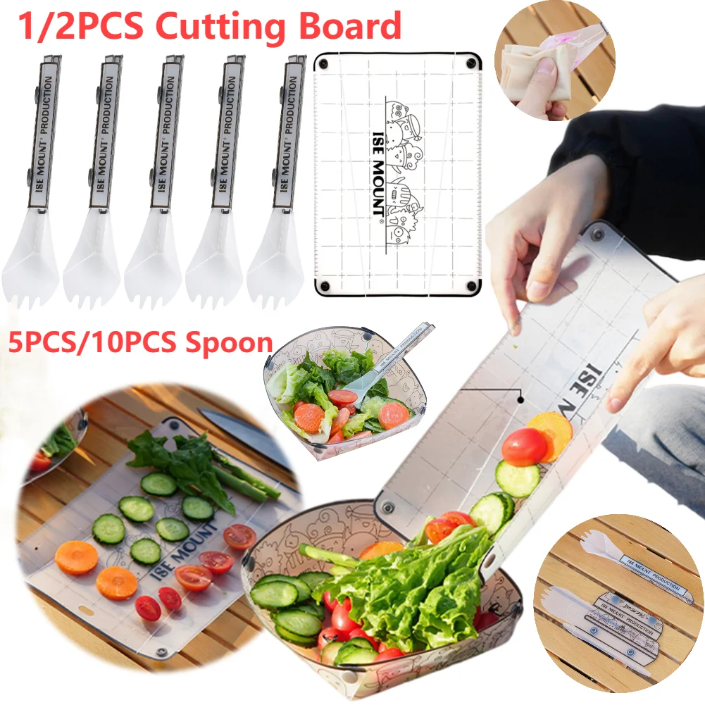 Outdoor Cutlery PP Cutting Board Fork Spoon Vegetable Fruit Cutting Mat Foldable Mini Chopping Board/Spoon Camping Accessories