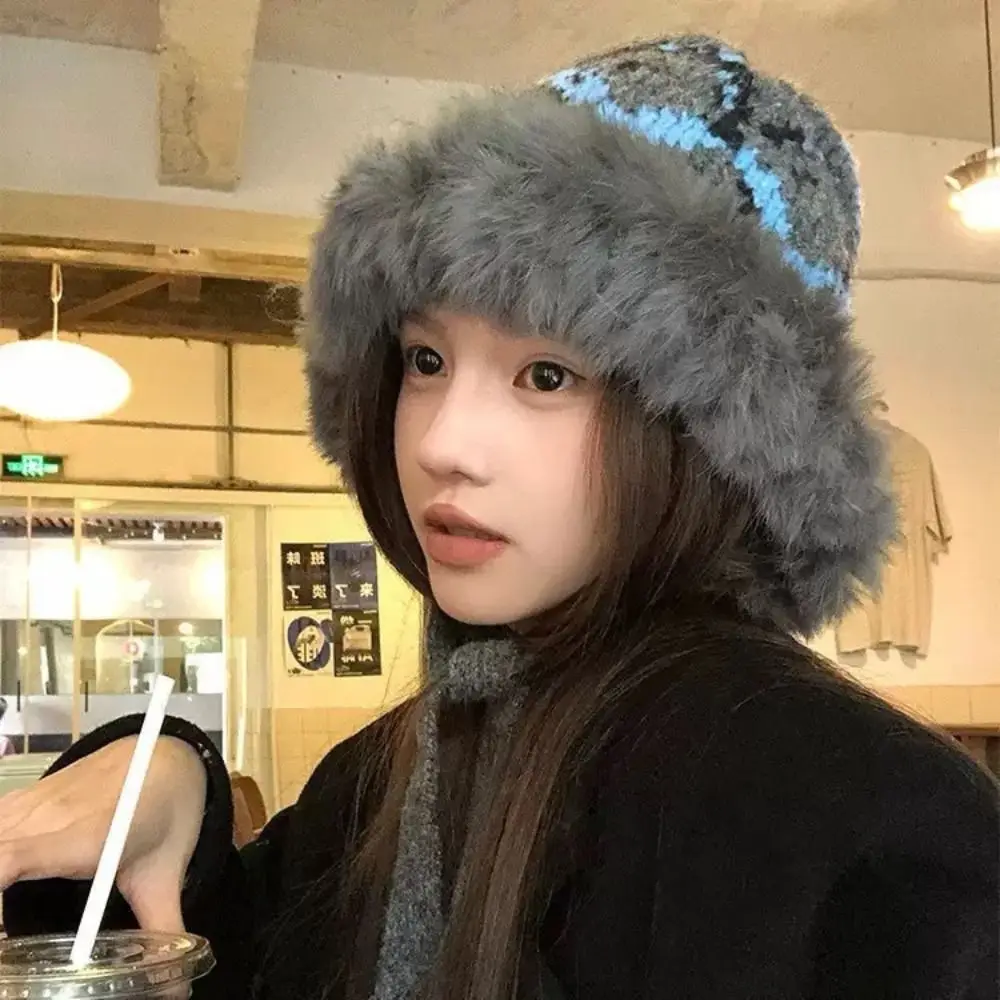 Big Head Knitted Hat Stretchy Soft Lei Feng Hat Wind Proof Thick Warm Cap Women Wear