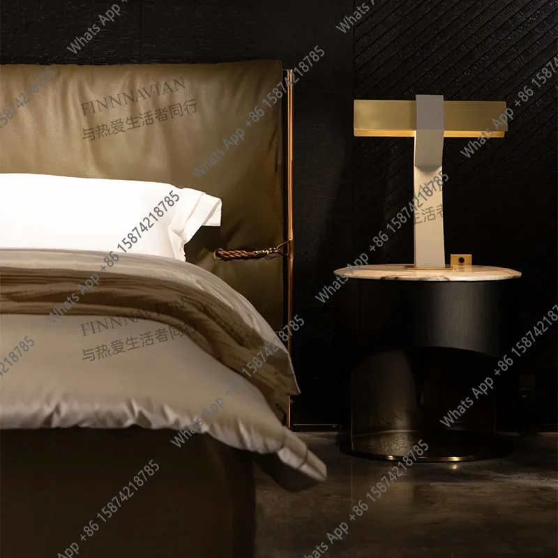 R65 Italian Light Luxury Designer Bedside Table Villa Mansion Bedroom Small Apartment Light Luxury High-end Feeling
