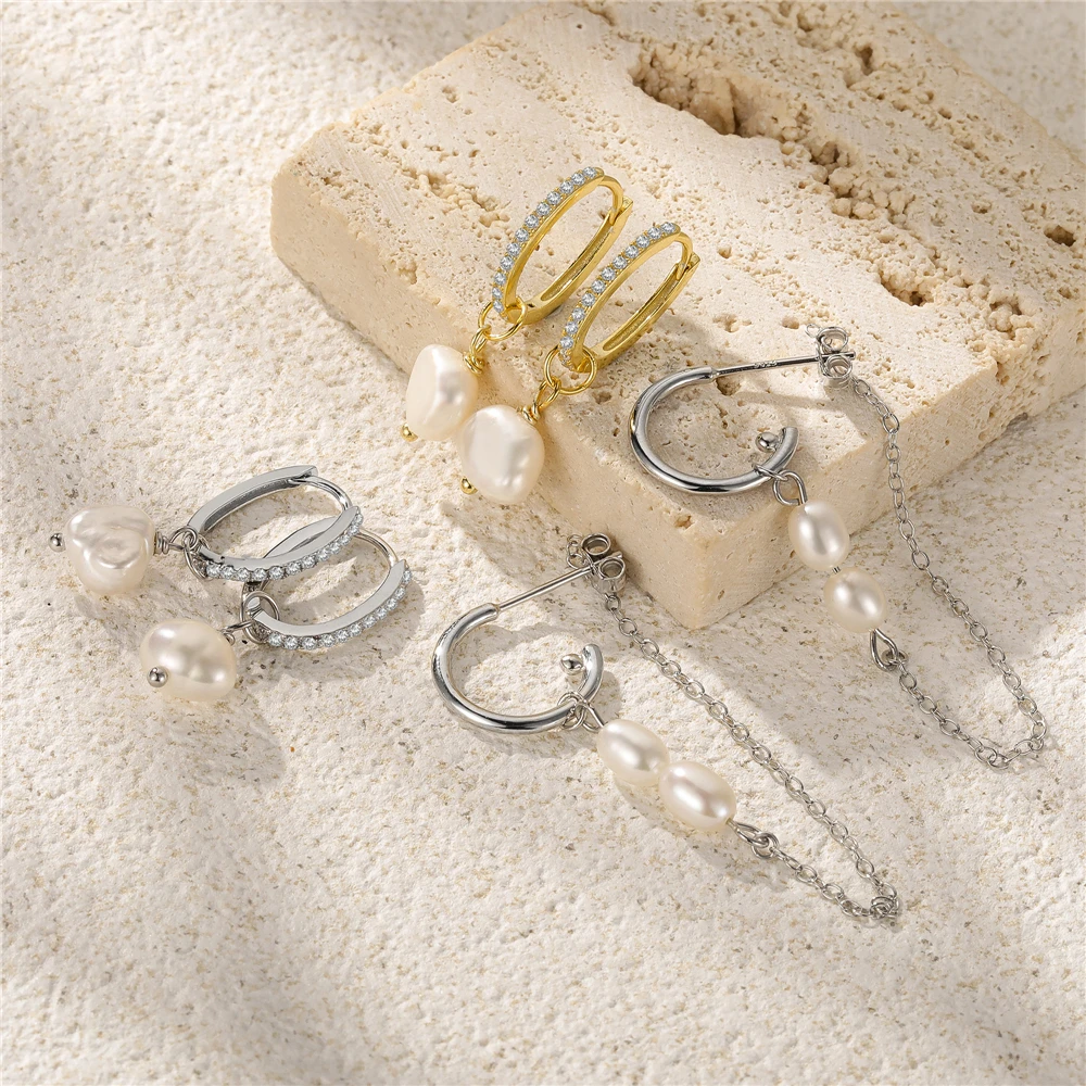 CANNER-Pendientes de cadena de Plata esterlina 925 para mujer, joyería coreana INS, con gota de perla, para boda, 925