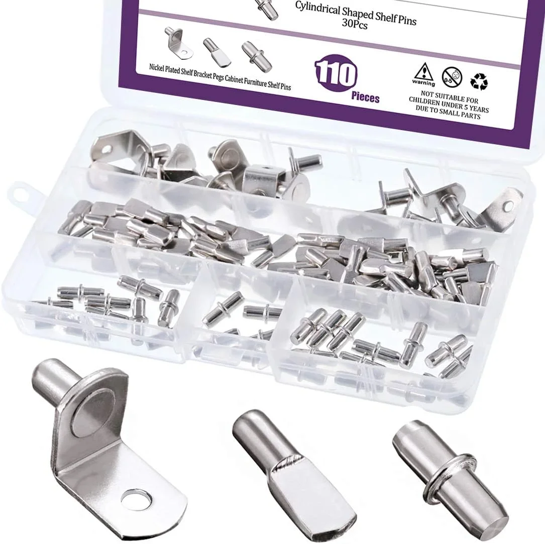 

Набор штифтов для полок, 110 шт., 3 стиля, никелированные колышки для кронштейнов для полки для поддержки шкафа и мебели