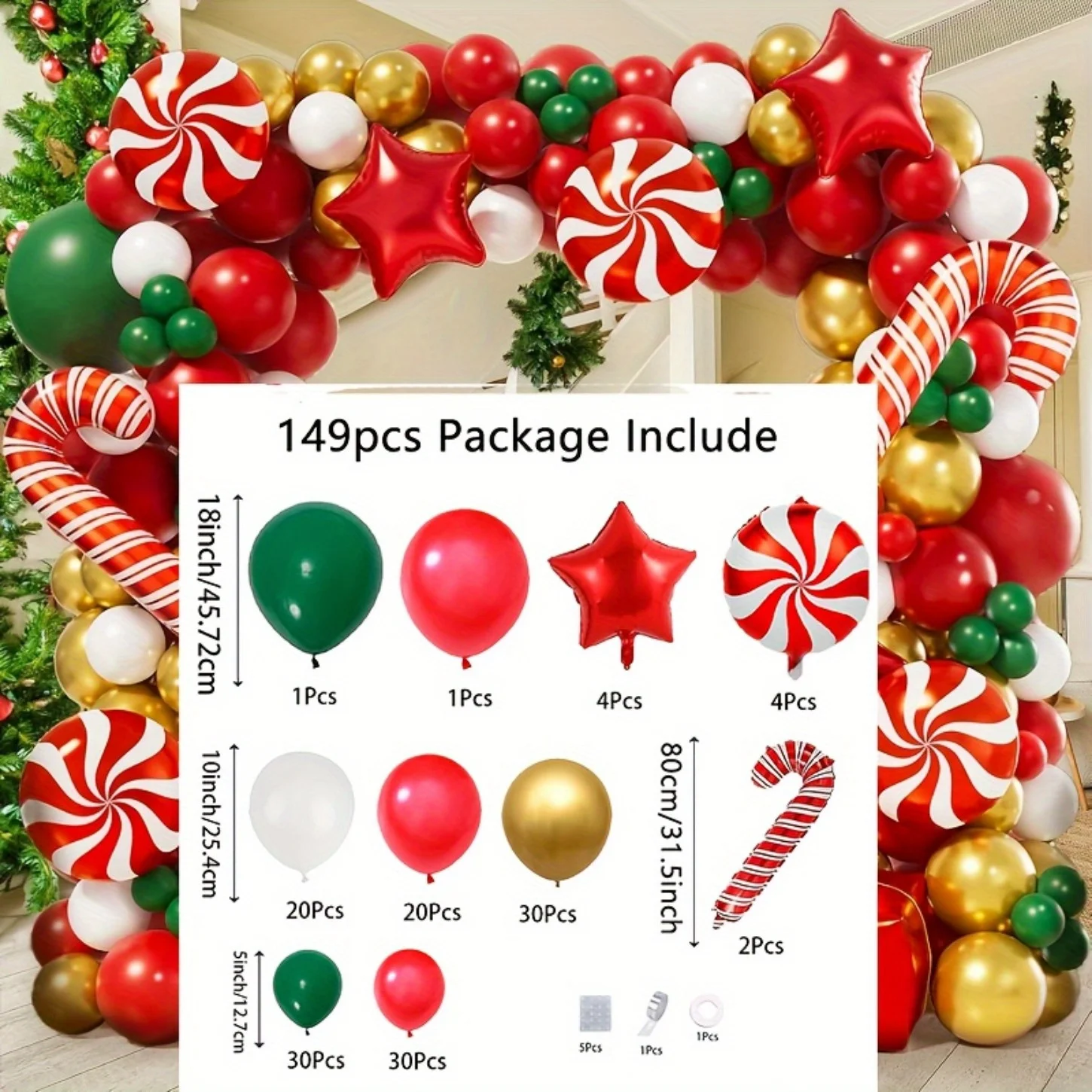 149pcs Christmas Balloon Garland Arch Set, Suitable for Christmas Carnival Party, New Year Party Decoration, Garden Decoration