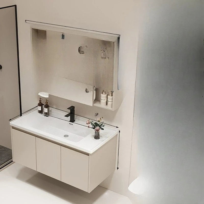 

Тумба для ванной с керамической интегрированной раковиной, комбинированная тумба с умывальником, одинарная основная тумба