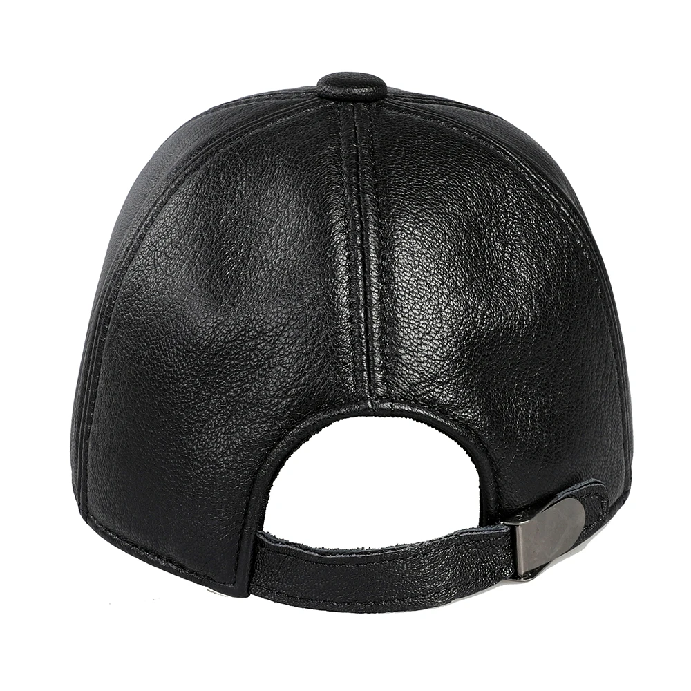 BOONJOVIA Unisex Genuine 100% Premium Goatskin Leather Baseball Cap Women and Men Real Leather Hat Cotton Lined Adjustable Black