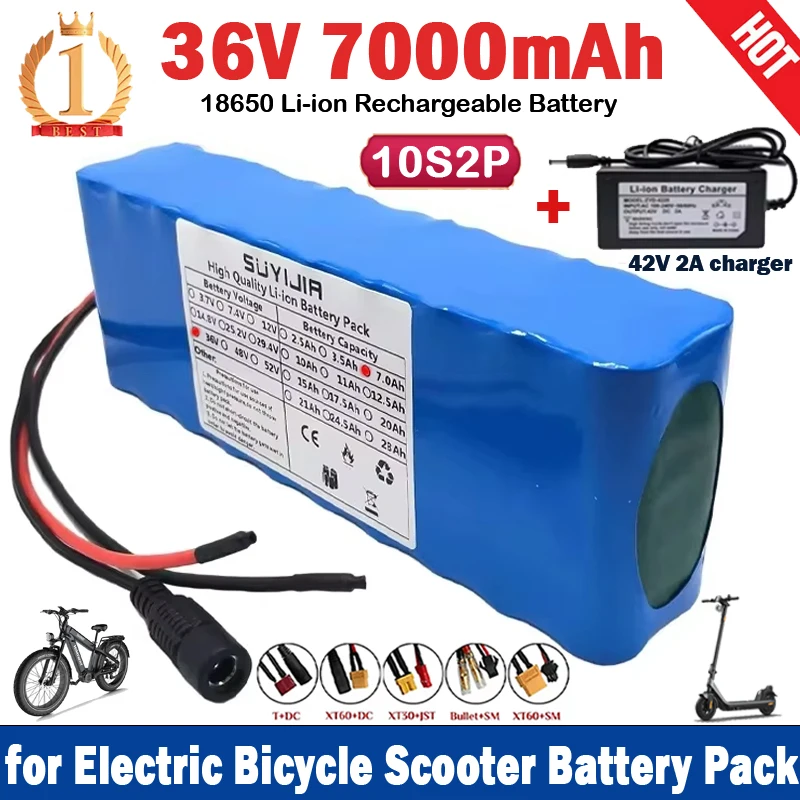 36V Battery Pack 10S2P 7000mAh 18650 Lithium-ion Power Rechargeable Batteries for Electric Bicycle Scooter Skateboard Batteria