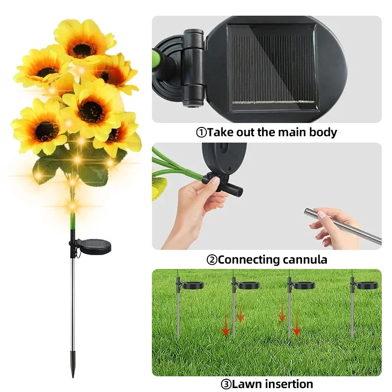 7 Heads LED Solar Simulation Sunflower Light Garden Yard Lawn Night Lights Landscape Lamp Home Decoration Christmas Flower Light view 6