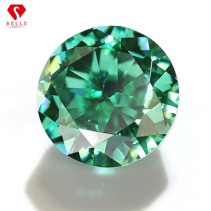 Moissanite Stone [Belle Jewelry]All Size New Style Crushed Ice Cut Loose Moissanite Green Color VVS1 Round Gemstone For Making E