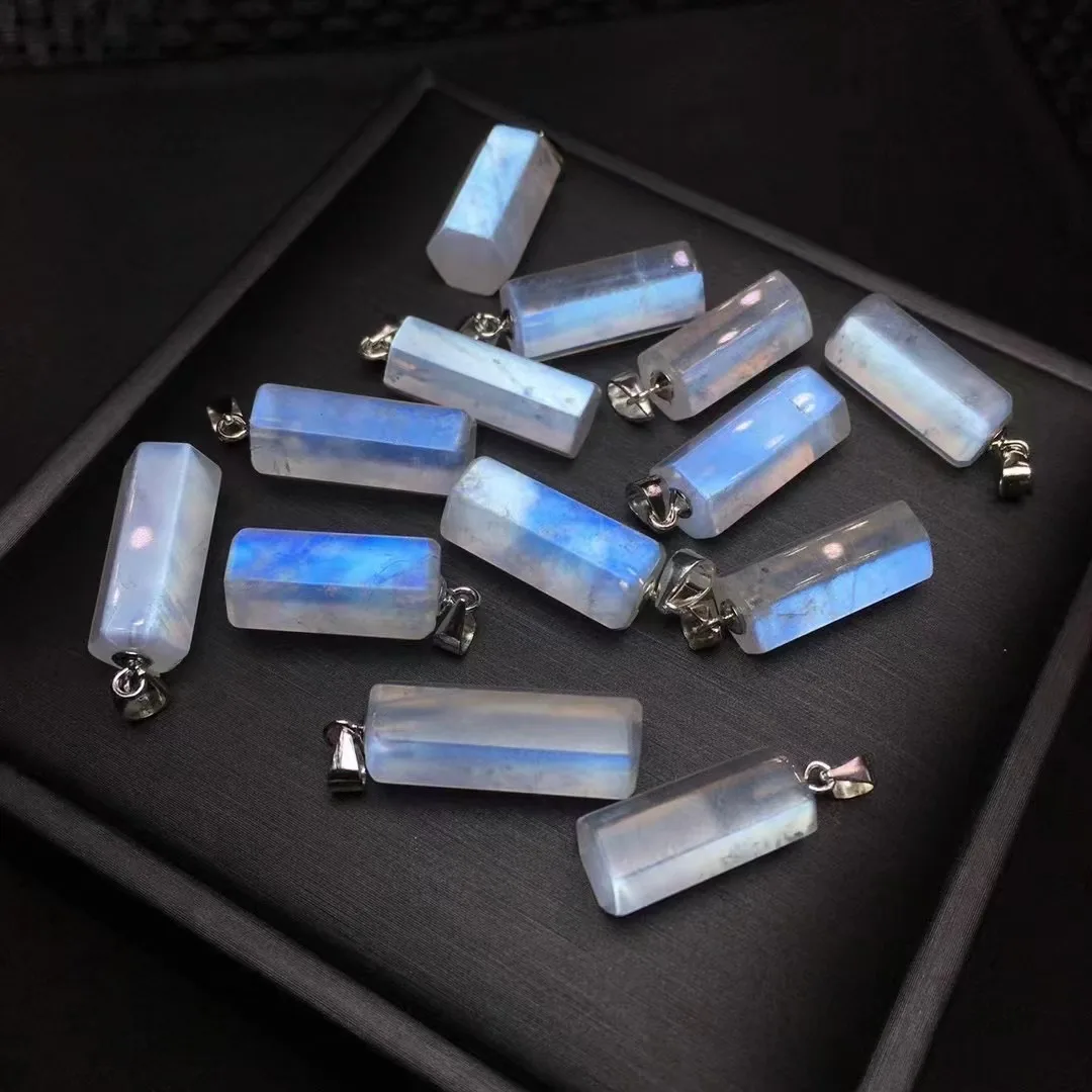 Unit One Piece 925 Silver Buckle With Hot Selling Natural Blue Moonstone Crystal Healing Hexagonal Column Pendant For Gift