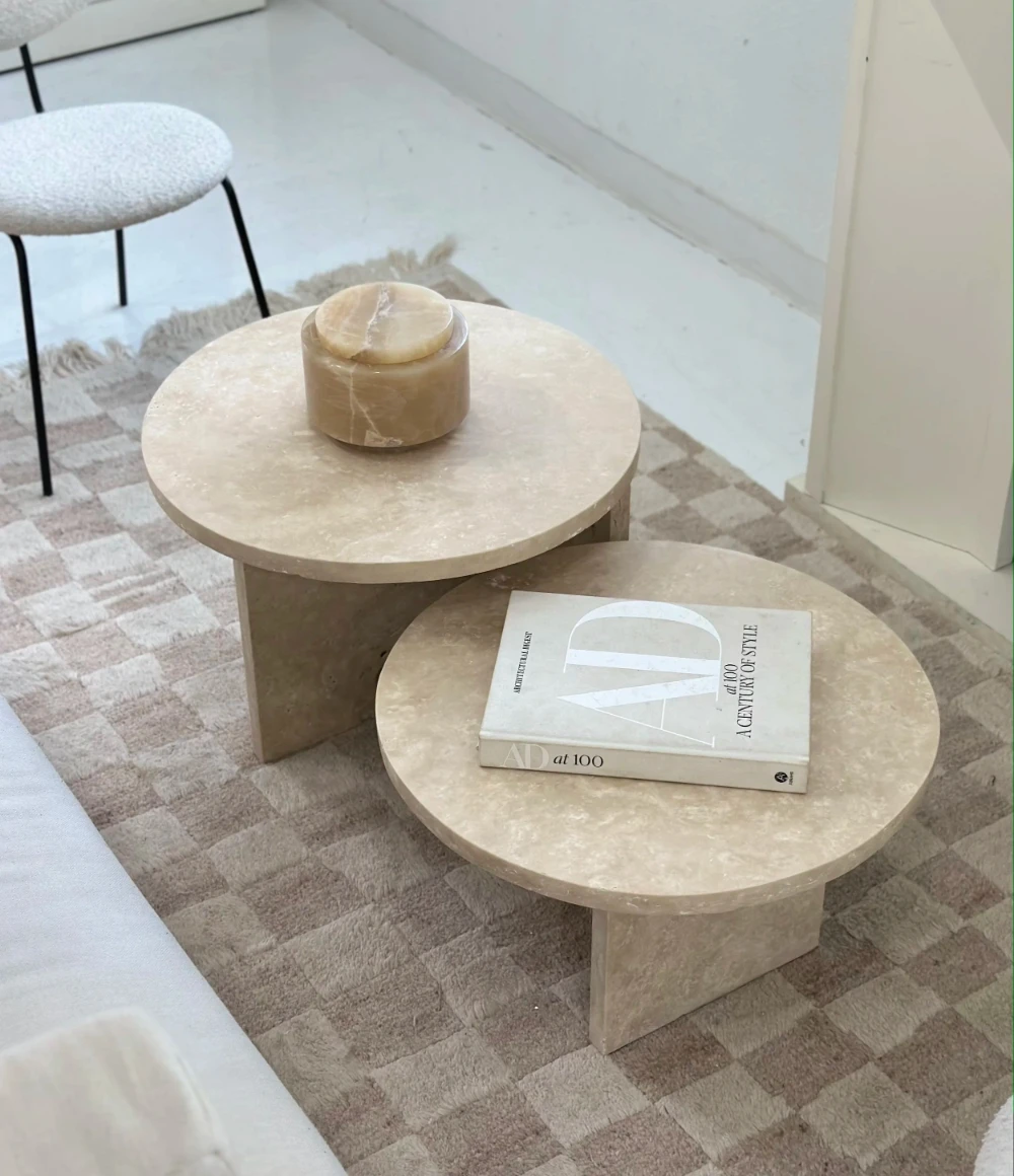 Round travertine nested coffee table natural stone travertine coffee table round