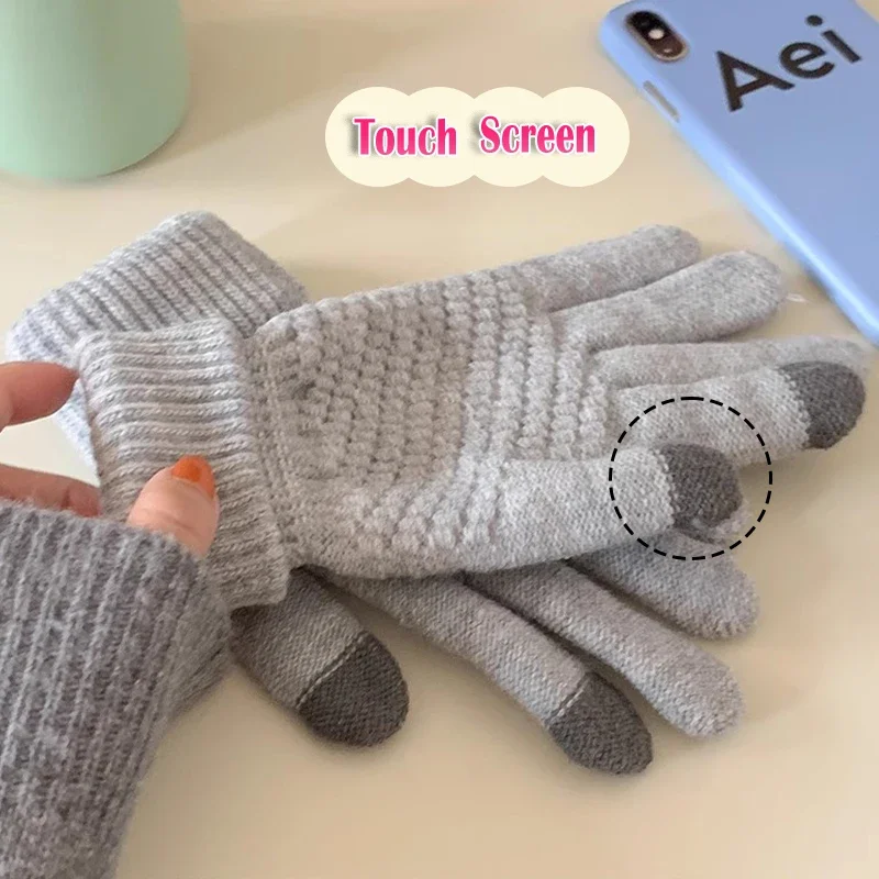 

Winter Thickened Soft Gloves Women Men Warm Stretch Knit Mittens Imitation Wool Full Finger Guantes Female Cycling Crochet Glove