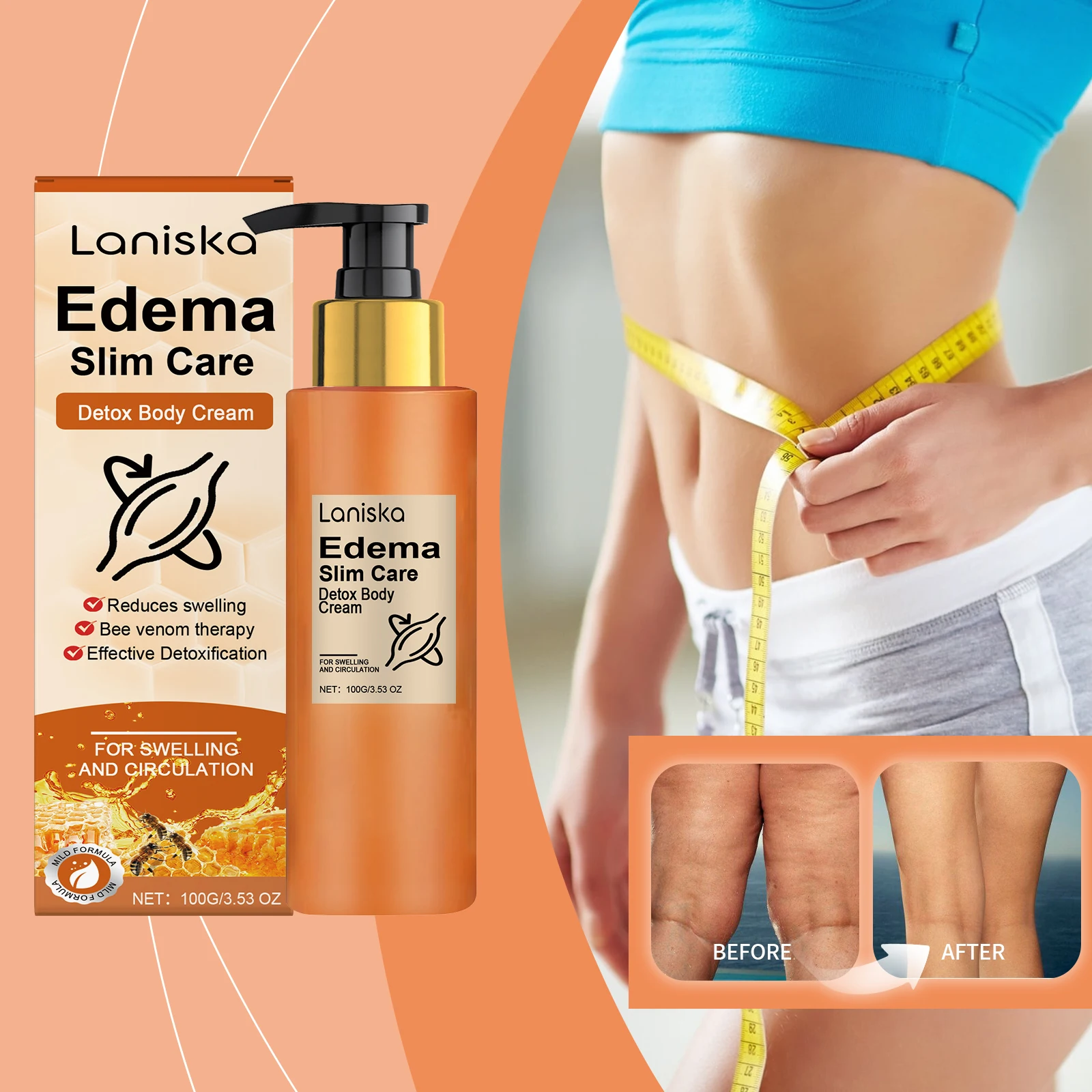 슬림 케어 디톡스 바디 크림 - 벌독 치료가 포함된 붓기 방지 및 순환 촉진 크림